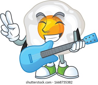 Supper talented fried egg cartoon design with a guitar
