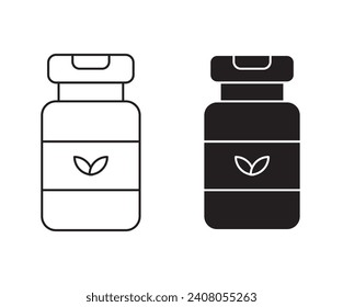 Conjunto o colección de iconos del contorno del envase del suplemento. píldora de medicamentos Thin vectorial line art
