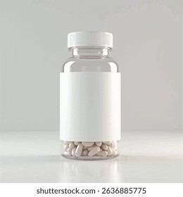 supplement bottle mockup with capsules in it with white label, 3d product mockups,protein jar,medicine bottle with pills,omega 3 capsules,realistic mockups,photography,transparent supplement bottle