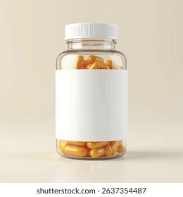 supplement bottle mockup with capsules in it with white label, 3d product mockups,protein jar,medicine bottle with pills,omega 3 capsules,realistic mockups,photography,transparent supplement bottle