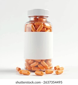 supplement bottle mockup with capsules in it with white label, 3d product mockups,protein jar,medicine bottle with pills,omega 3 capsules,realistic mockups,photography,transparent supplement bottle