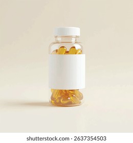 supplement bottle mockup with capsules in it with white label, 3d product mockups,protein jar,medicine bottle with pills,omega 3 capsules,realistic mockups,photography,transparent supplement bottle