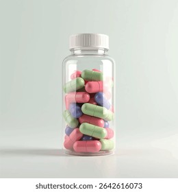 supplement bottle mockup with capsules in it with white label, 3d product mockups,protein jar,medicine bottle with pills,omega 3 capsules,realistic mockups,photography,transparent supplement bottle