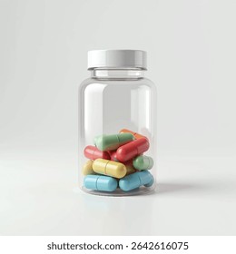 supplement bottle mockup with capsules in it with white label, 3d product mockups,protein jar,medicine bottle with pills,omega 3 capsules,realistic mockups,photography,transparent supplement bottle