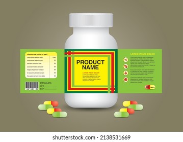 supplement bottle Packaging, Cosmetic package. product design. Beauty label, 3d supplement bottle vector, 3d white plastic Pills box, White medical container. healthcare bottle, realistic mock-up. 