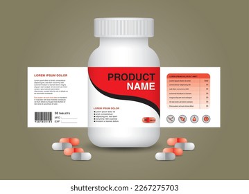 supplement bottle Packaging, Cosmetic package. product design. Beauty label, 3d supplement bottle vector, 3d white plastic Pills box, White medical container. healthcare bottle, realistic mock-up. 