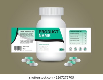 supplement bottle Packaging, Cosmetic package. product design. Beauty label, 3d supplement bottle vector, 3d white plastic Pills box, White medical container. healthcare bottle, realistic mock-up. 