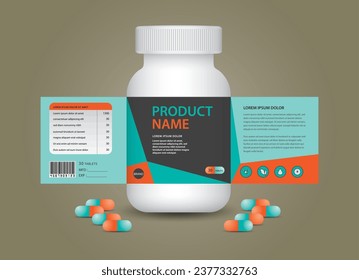 supplement bottle Packaging, Cosmetic package. product design. Beauty label, 3d supplement bottle vector, 3d white plastic Pills box, White medical container. healthcare bottle, realistic mock-up. 
