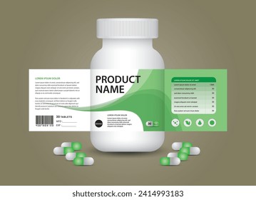 supplement bottle Packaging, Cosmetic package. product design. Beauty label, 3d supplement bottle vector, 3d white plastic Pills box, White medical container. healthcare bottle, realistic mock-up. 