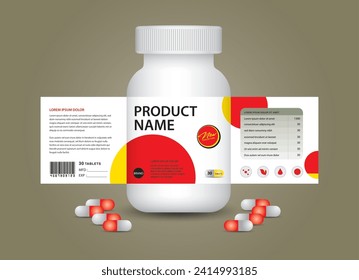 envase de suplemento, envase cosmético. diseño de producto. Etiqueta de belleza, vector de botella de 3d suplementario, caja de almohadas de plástico blanco 3d, contenedor médico blanco. botella de cuidado de la salud, maqueta realista. 