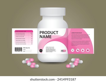 supplement bottle Packaging, Cosmetic package. product design. Beauty label, 3d supplement bottle vector, 3d white plastic Pills box, White medical container. healthcare bottle, realistic mock-up. 