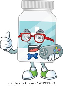 Supplement bottle talented gamer mascot design play game with controller