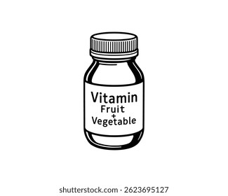 Zusatzflasche: Vitamin Plus, einfache Linienkunst