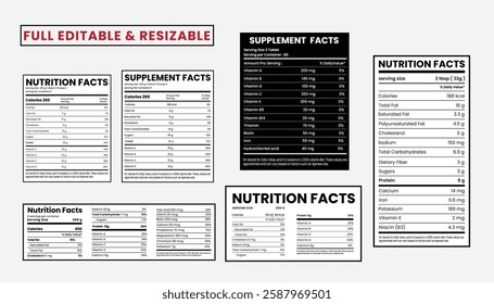 Supplement facts and vitamin facts template ,nutrition facts template design