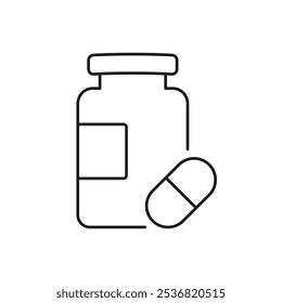 Supplement Jar With Capsule Line Icon. Vitamins, Health Support, Dietary Supplementation And Wellness. Isolated Vector Illustration.