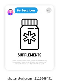 Supplement for pets thin line icon. Veterinary clinic. Modern vector illustration of medical drugs.