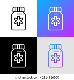Icono de la línea delgada del suplemento para mascotas. Clínica veterinaria. Ilustración vectorial moderna de medicamentos.