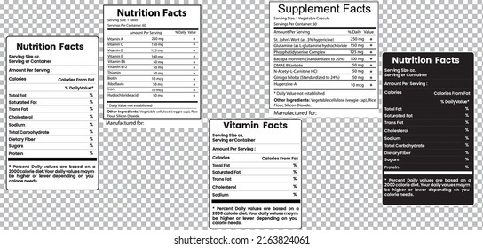 Supplement Vitamin Nutrition Facts Stock Vector (Royalty Free ...