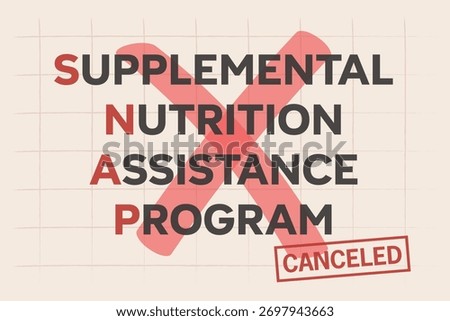 Supplemental nutrition assistance program canceled. Benefits cut.Vector illustration.