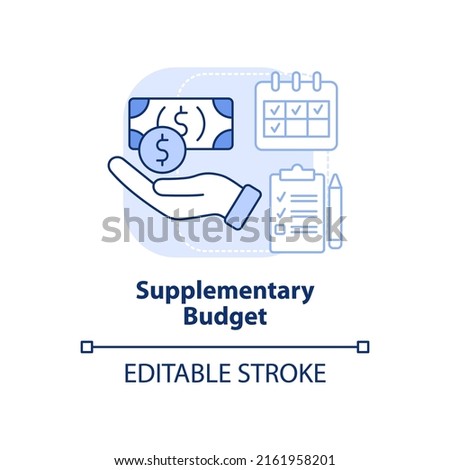 Supplementary budget light blue concept icon. Additional program. Budgeting type abstract idea thin line illustration. Isolated outline drawing. Editable stroke. Arial, Myriad Pro-Bold fonts used