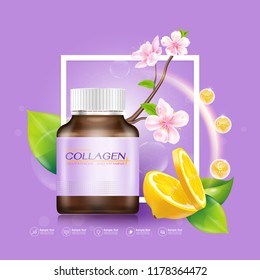 Supplements or Collagen and Vitamins Extraction Background for Beauty Products.