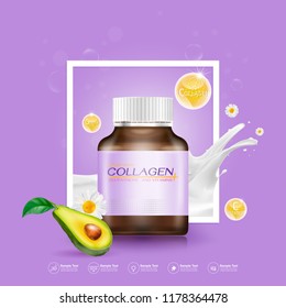 Supplements or Collagen and Vitamins Extraction Background for Beauty Products.