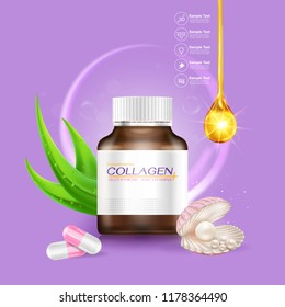 Supplements or Collagen and Vitamins Extraction Background for Beauty Products.