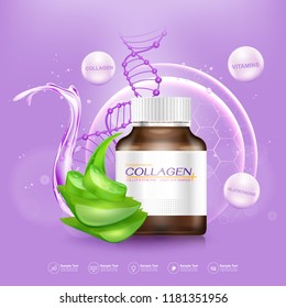 Supplements or Collagen and Vitamins Extraction Background for Beauty Products.