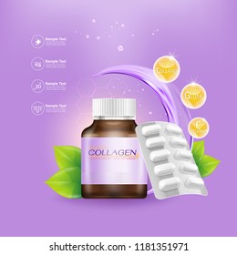 Supplements or Collagen and Vitamins Extraction Background for Beauty Products.