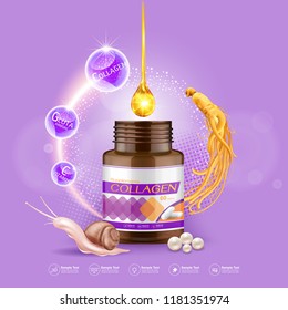 Supplements or Collagen and Vitamins Extraction Background for Beauty Products.