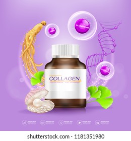 Supplements or Collagen and Vitamins Extraction Background for Beauty Products.