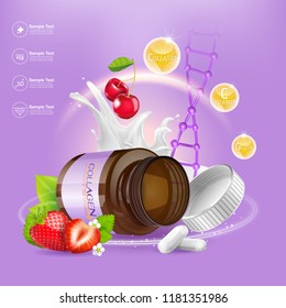 Supplements or Collagen and Vitamins Extraction Background for Beauty Products.