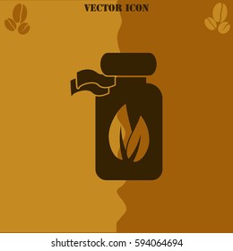 Supplements container Homeopathy. vector  icon. Coffee symbol background.