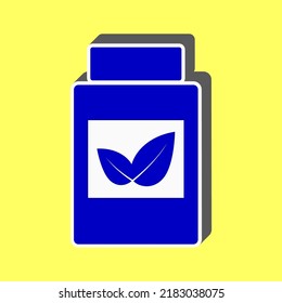 Das Containerzeichen wird ergänzt. Blaues Symbol mit weißem Schlaganfall in 3D auf gelbem Hintergrund. Illustration.