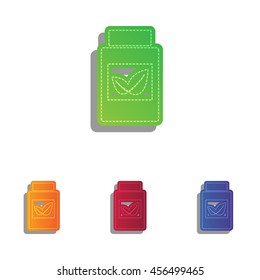 Supplements container sign. Colorfull applique icons set.
