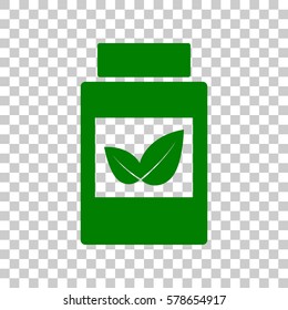 Supplements Container Sign. Dark Green Icon On Transparent Background.