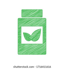 Supplements container sign. Green scribble Icon with solid contour on white background. Illustration.