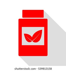 Supplements container sign. Red icon with flat style shadow path.