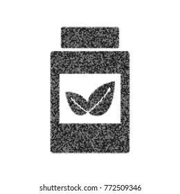 Supplements container sign. Vector. Black icon from many ovelapping circles with random opacity on white background. Noisy. Isolated.