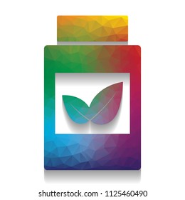 Supplements container sign. Vector. Colorful icon with bright texture of mosaic with soft shadow on white background. Isolated.