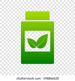 Supplements container sign. Vector. Green gradient icon on transparent background.