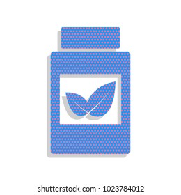Supplements container sign. Vector. Neon blue icon with cyclamen polka dots pattern with light gray shadow on white background. Isolated.