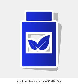 Supplements container sign. Vector. New year bluish icon with outside stroke and gray shadow on light gray background.