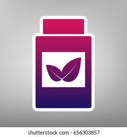 Supplements container sign. Vector. Purple gradient icon on white paper at gray background.