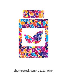 Supplements container sign. Vector. Stained glass icon on white background. Colorful polygons. Isolated.