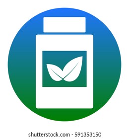 Supplements container sign. Vector. White icon in bluish circle on white background. Isolated.