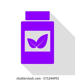 Supplements container sign. Violet icon with flat style shadow path.