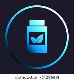 Supplements container sign. White, cyan and blue gradient icon as round button in white shell at dark blue background. Illustration.