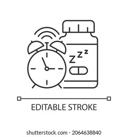 Supplements For Insomnia Linear Icon. Sleep Deprivation Medication. Pills To Fall Asleep. Thin Line Customizable Illustration. Contour Symbol. Vector Isolated Outline Drawing. Editable Stroke