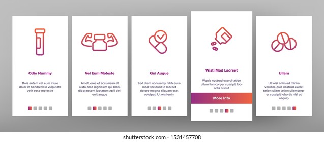 Supplements Onboarding Mobile App Page Screen Vector Thin Line. Sportsman Plastic Container With Protein, Vitamin, Full Stack Bio Supplements Concept Linear Pictograms. Color Contour Illustrations